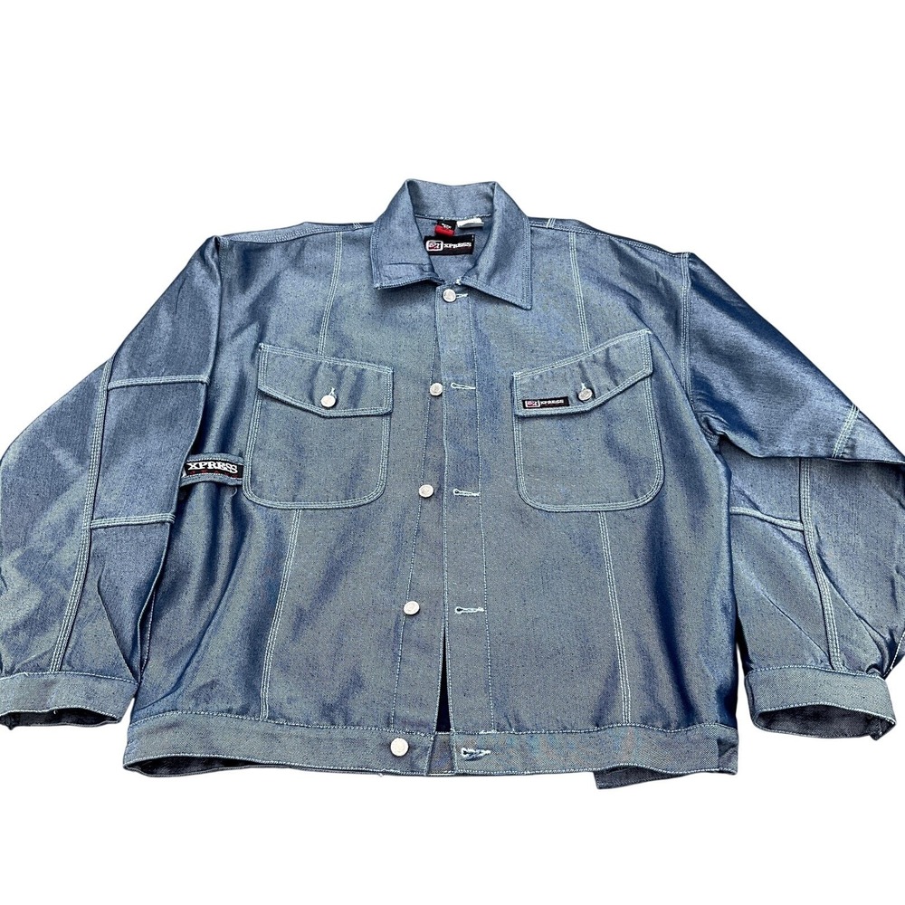 Brooklyn Xpress Jacket Men 3XLarge Blue Shimmer Trucker Hip Hop Streetwear